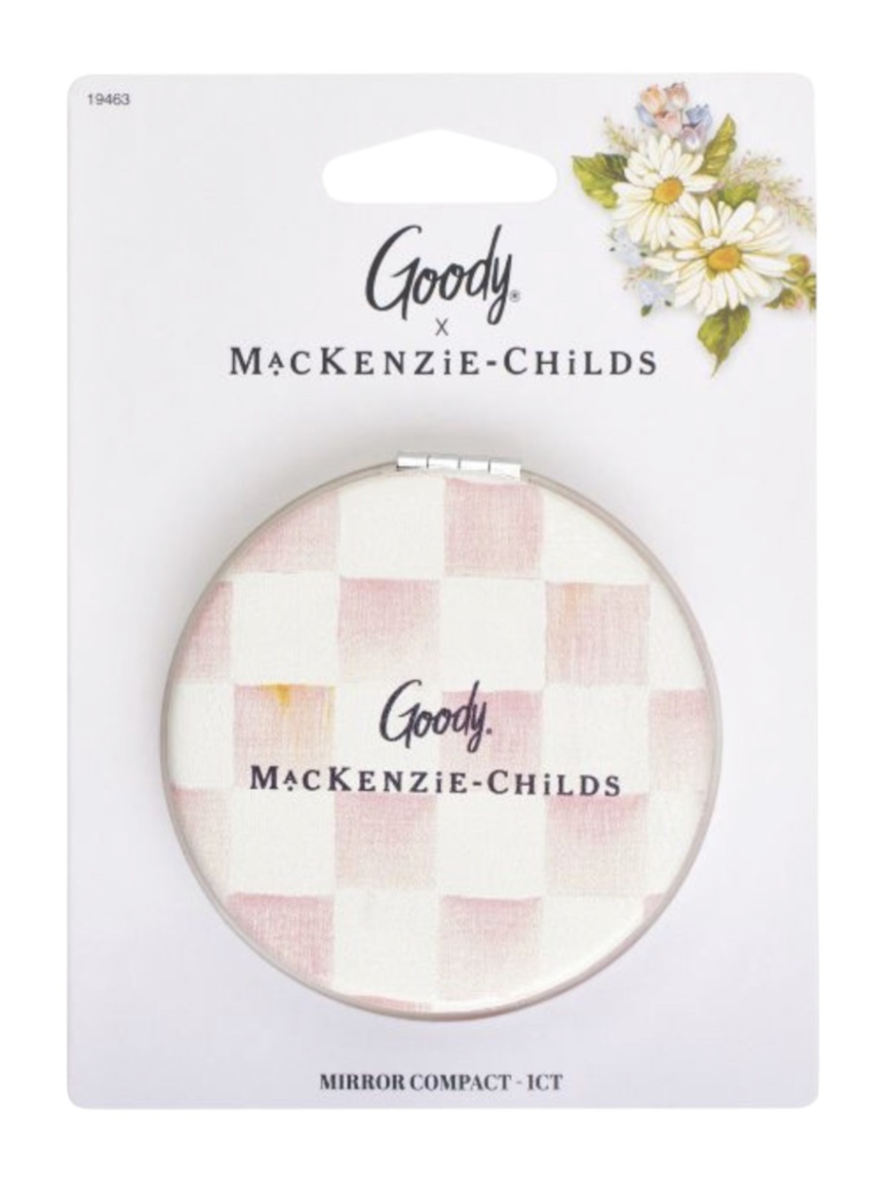 Goody x MacKenzie-Childs Checkered Compact Mirror Pink & White